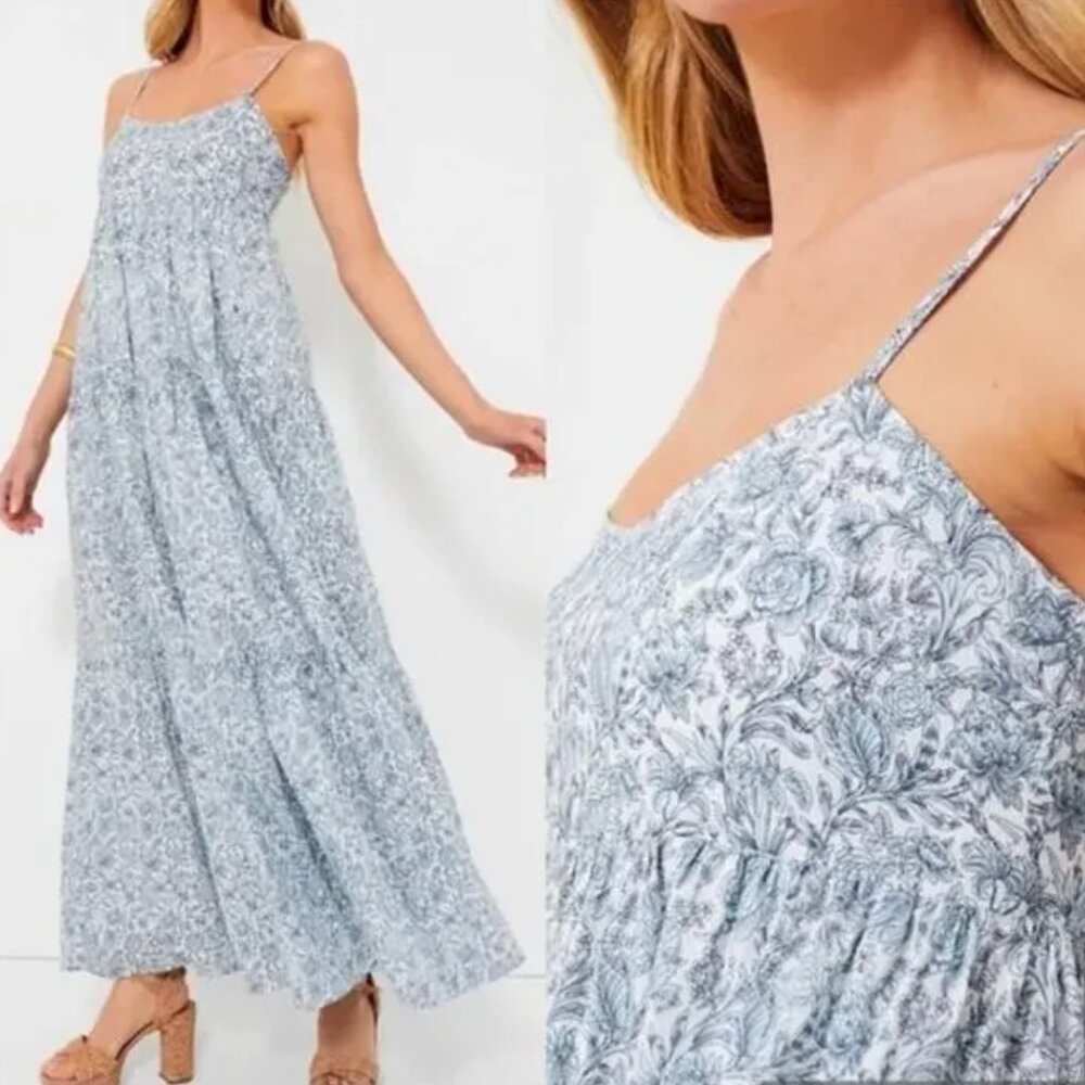 Tuckernuck Hyacinth House Blue Floral Maxi Dress Size Small